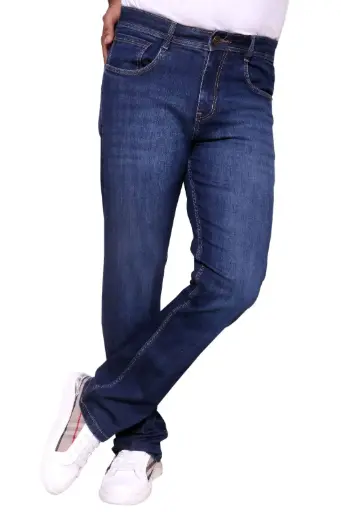 Men’s Regular Fit Classic Indigo Stretch Denim Jeans - Mid Rise 